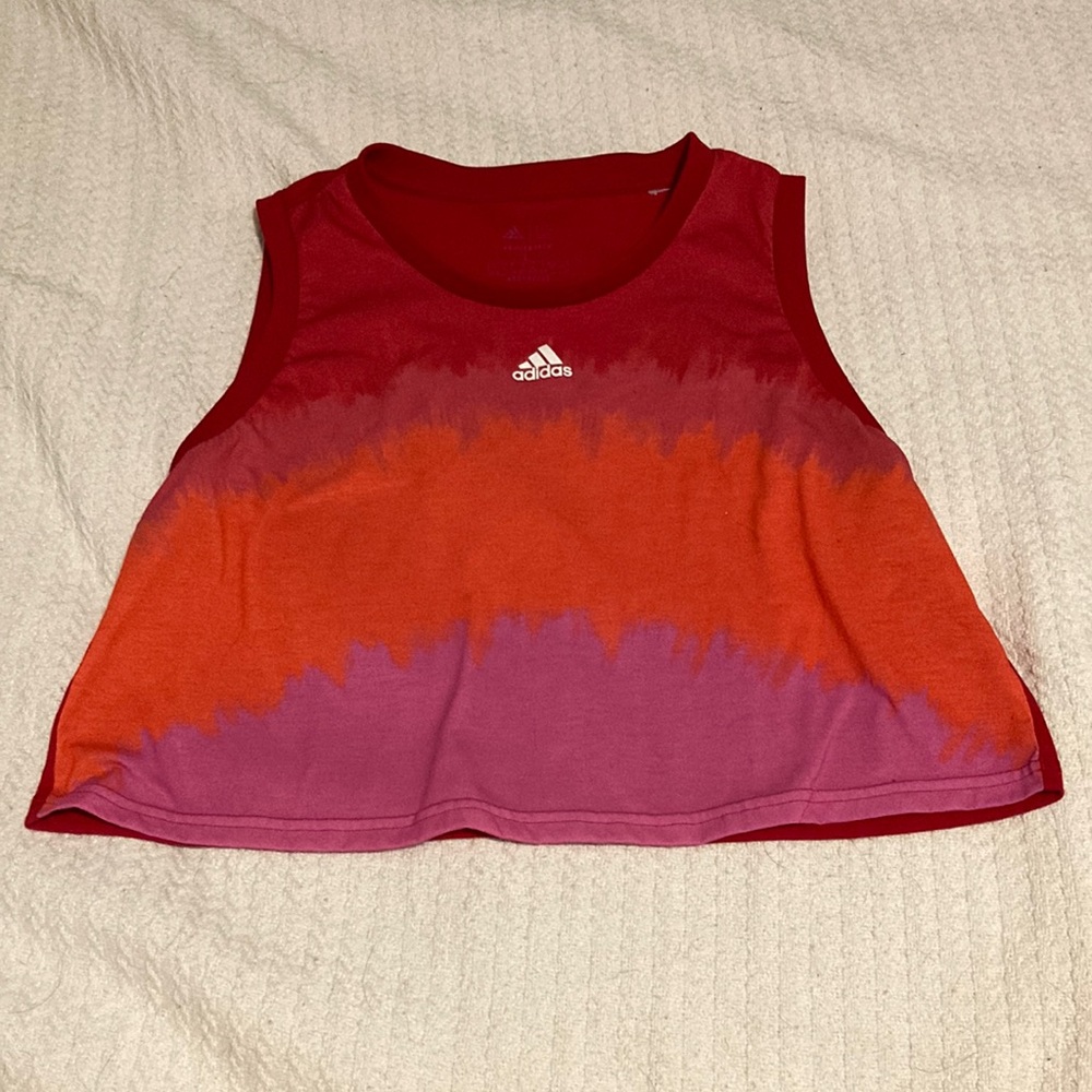 Adidas Red and Orange Tie-Dye Crop Top L